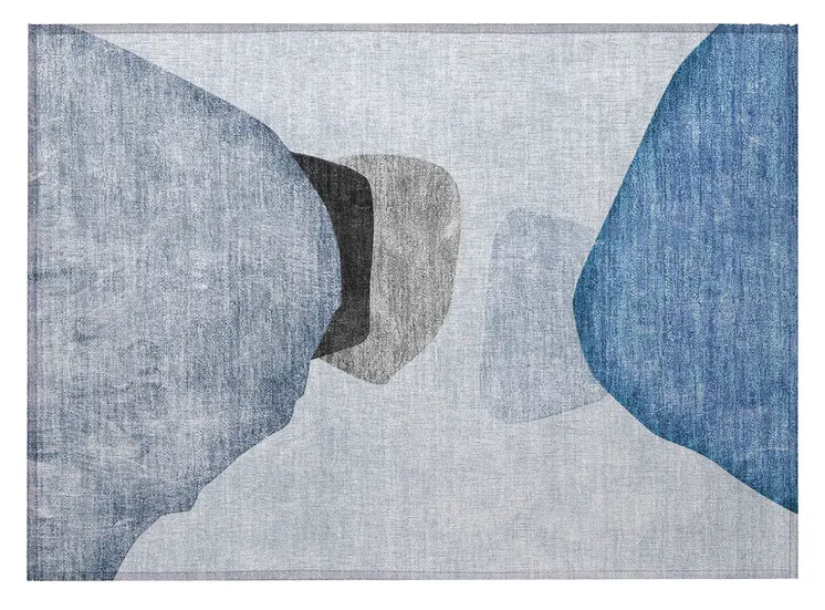 2' X 3' Blue Gray and Black Abstract Washable Non Skid Indoor Outdoor Area Rug