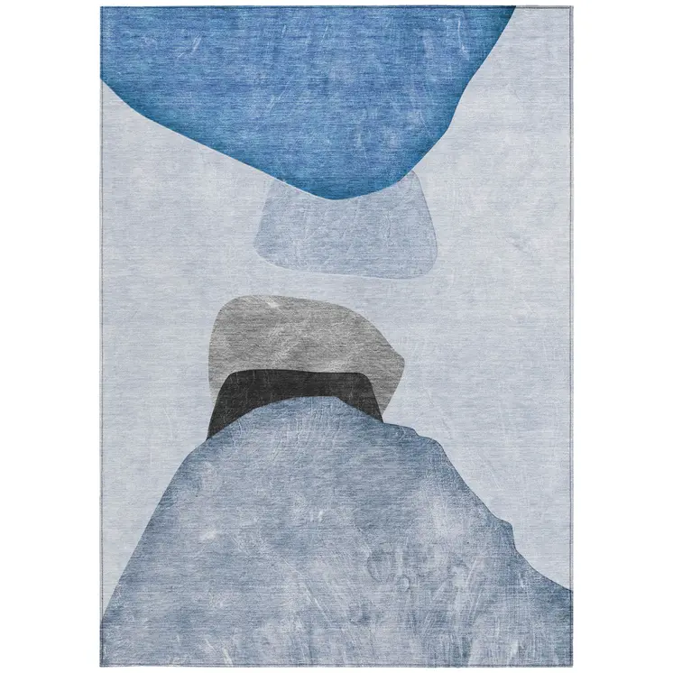 10' X 14' Blue Gray and Black Abstract Washable Non Skid Indoor Outdoor Area Rug