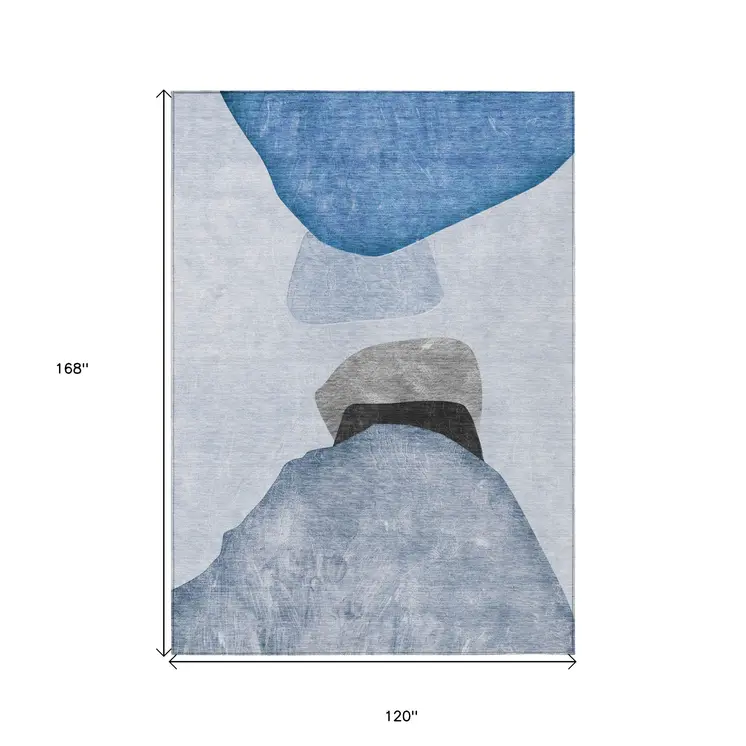 10' X 14' Blue Gray and Black Abstract Washable Non Skid Indoor Outdoor Area Rug