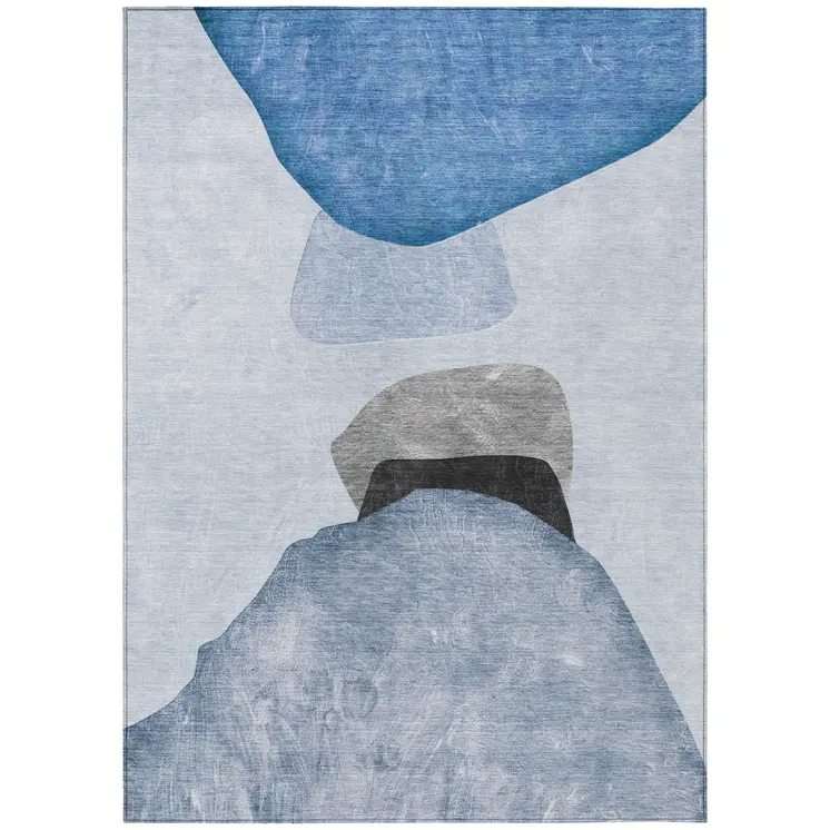 10' X 14' Blue Gray and Black Abstract Washable Non Skid Indoor Outdoor Area Rug