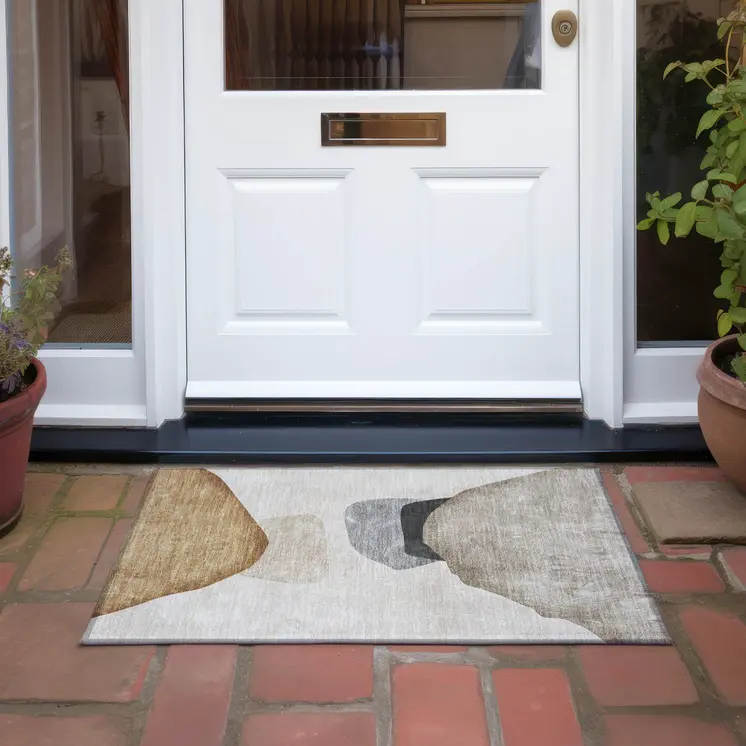 2' X 3' Tan Brown and Gray Abstract Washable Non Skid Indoor Outdoor Area Rug