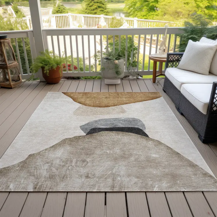 3' X 5' Tan Brown and Gray Abstract Washable Non Skid Indoor Outdoor Area Rug