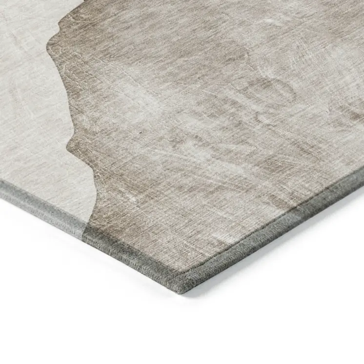3' X 5' Tan Brown and Gray Abstract Washable Non Skid Indoor Outdoor Area Rug