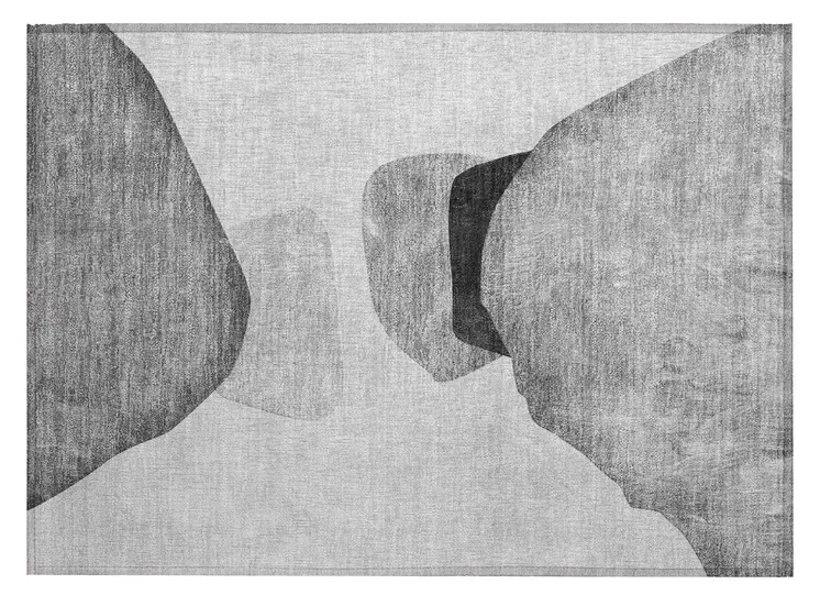 2' X 3' Gray and Black Abstract Washable Non Skid Indoor Outdoor Area Rug