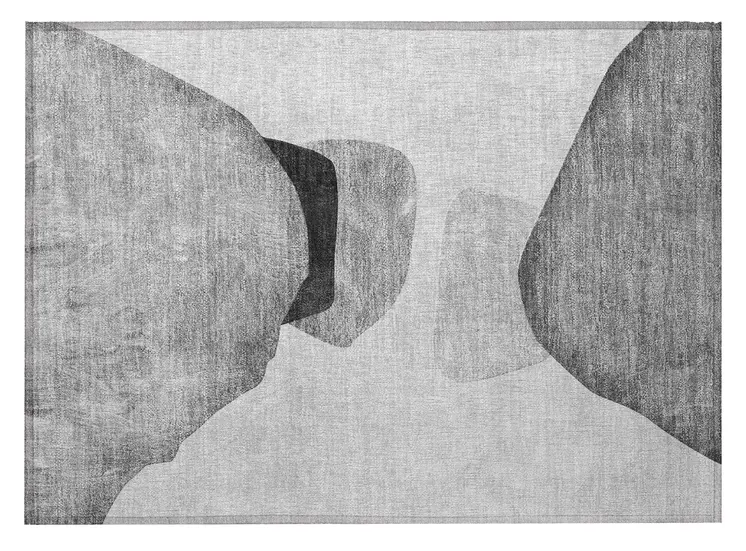 2' X 3' Gray and Black Abstract Washable Non Skid Indoor Outdoor Area Rug