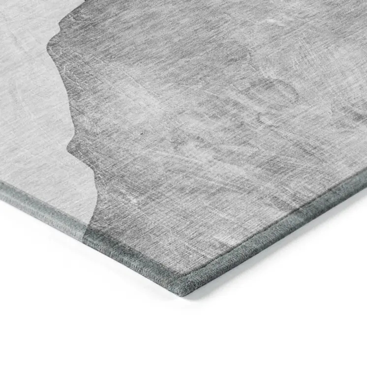 8' Runner Gray and Black Abstract Washable Non Skid Indoor Outdoor Runner Rug