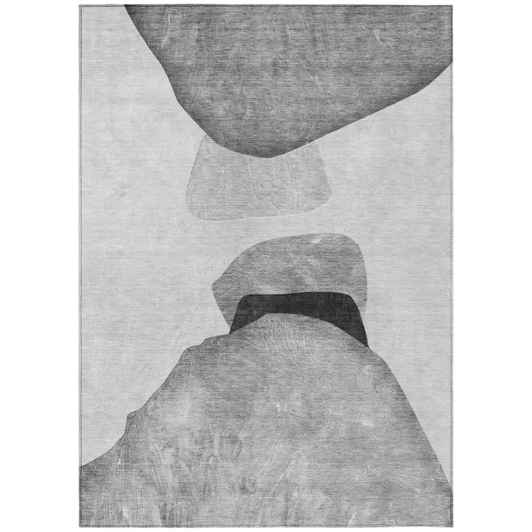 10' X 14' Gray and Black Abstract Washable Non Skid Indoor Outdoor Area Rug