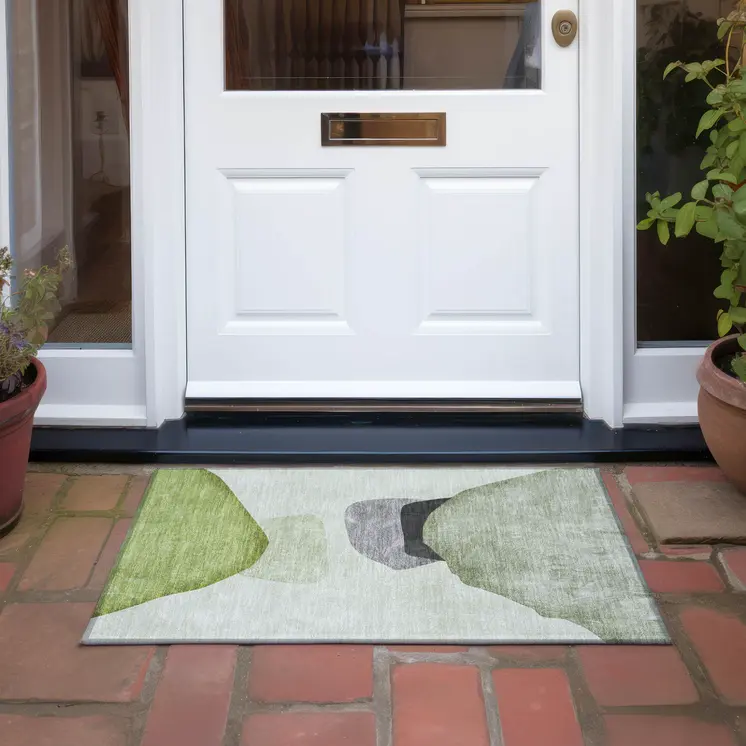 2' X 3' Green Black and Gray Abstract Washable Non Skid Indoor Outdoor Area Rug