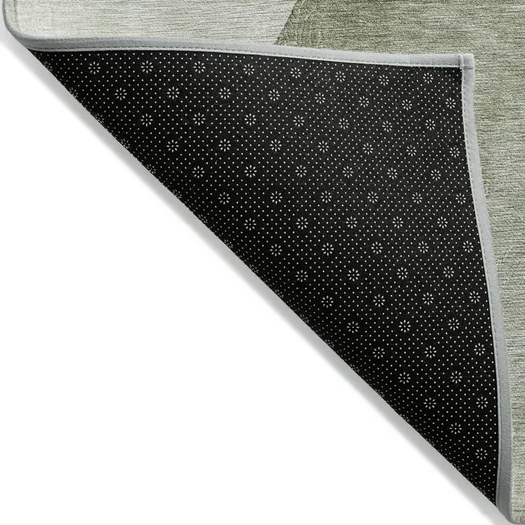 8' Round Green Black and Gray Round Abstract Washable Non Skid Indoor Outdoor Area Rug