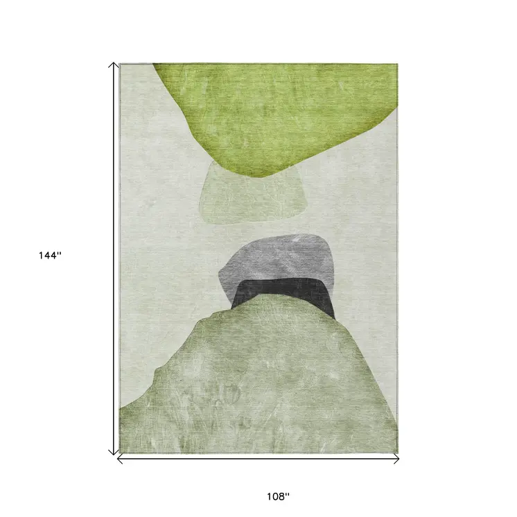 9' X 12' Green Black and Gray Abstract Washable Non Skid Indoor Outdoor Area Rug