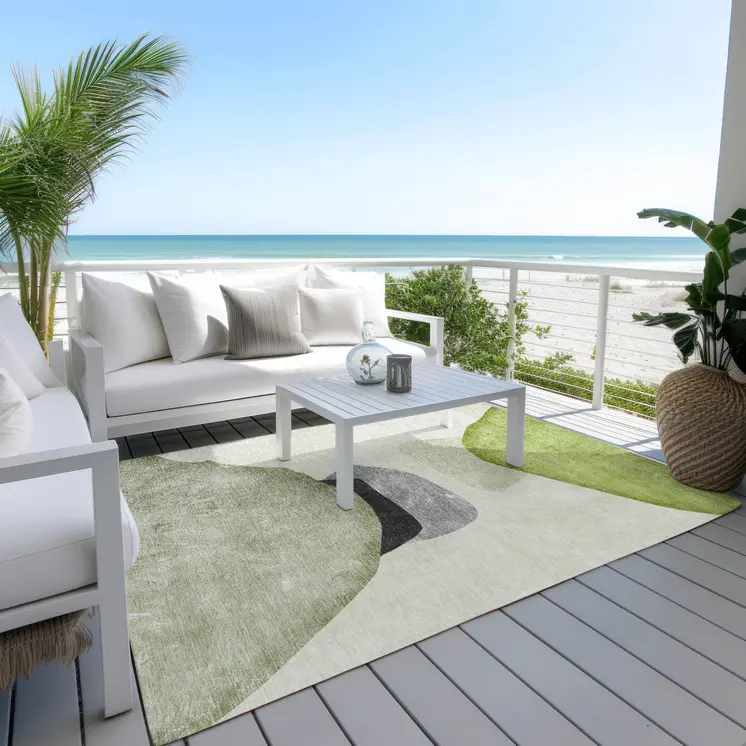 9' X 12' Green Black and Gray Abstract Washable Non Skid Indoor Outdoor Area Rug