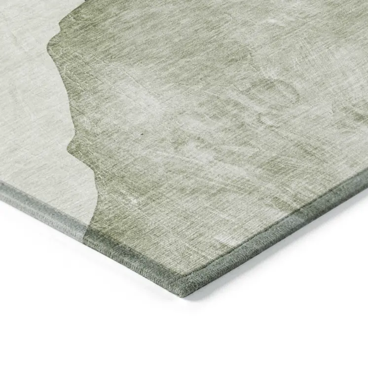 9' X 12' Green Black and Gray Abstract Washable Non Skid Indoor Outdoor Area Rug