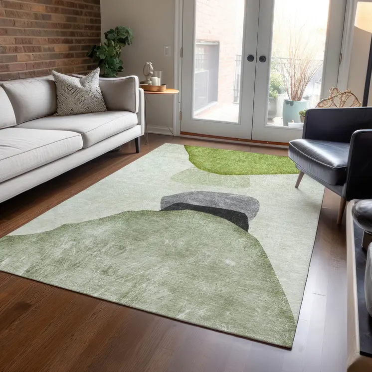 9' X 12' Green Black and Gray Abstract Washable Non Skid Indoor Outdoor Area Rug