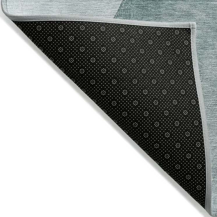 2' X 3' Teal Ivory and Gray Abstract Washable Non Skid Indoor Outdoor Area Rug