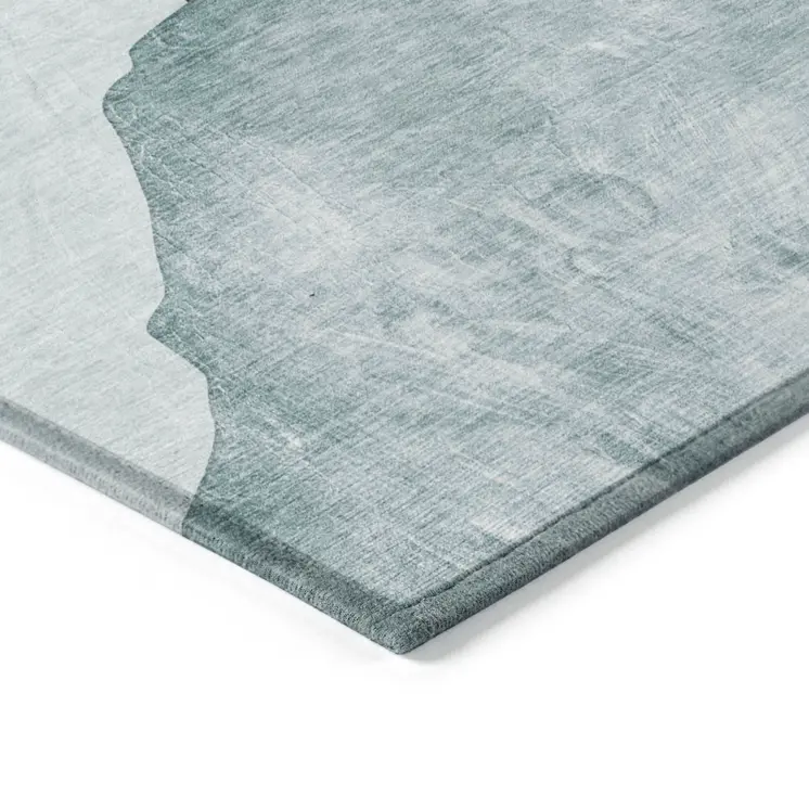 3' X 5' Ivory Teal and Gray Abstract Washable Non Skid Indoor Outdoor Area Rug