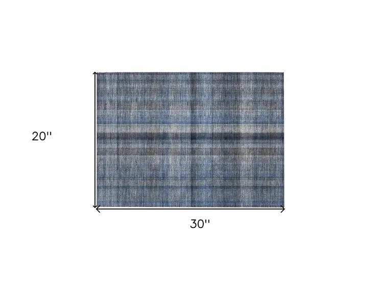 2' X 3' Blue Plaid Washable Non Skid Indoor Outdoor Area Rug
