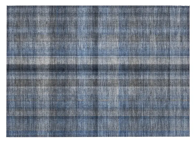 2' X 3' Blue Plaid Washable Non Skid Indoor Outdoor Area Rug