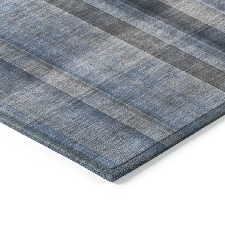 8' Round Blue Round Plaid Washable Non Skid Indoor Outdoor Area Rug