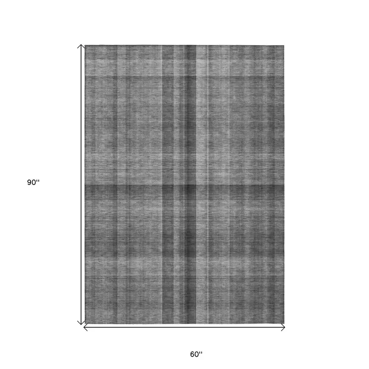 5' X 8' Gray Plaid Washable Non Skid Indoor Outdoor Area Rug