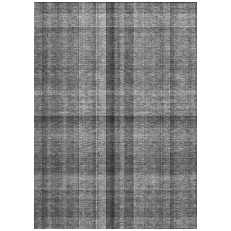 10' X 14' Gray Plaid Washable Non Skid Indoor Outdoor Area Rug