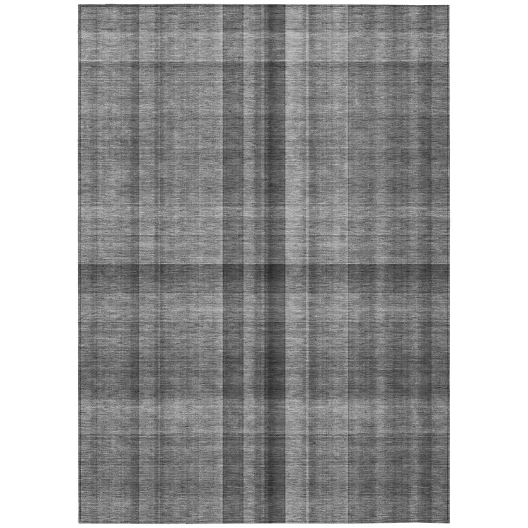 10' X 14' Gray Plaid Washable Non Skid Indoor Outdoor Area Rug