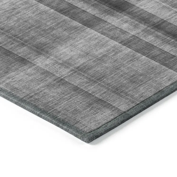 10' X 14' Gray Plaid Washable Non Skid Indoor Outdoor Area Rug