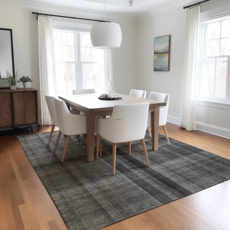 10' X 14' Gray Plaid Washable Non Skid Indoor Outdoor Area Rug