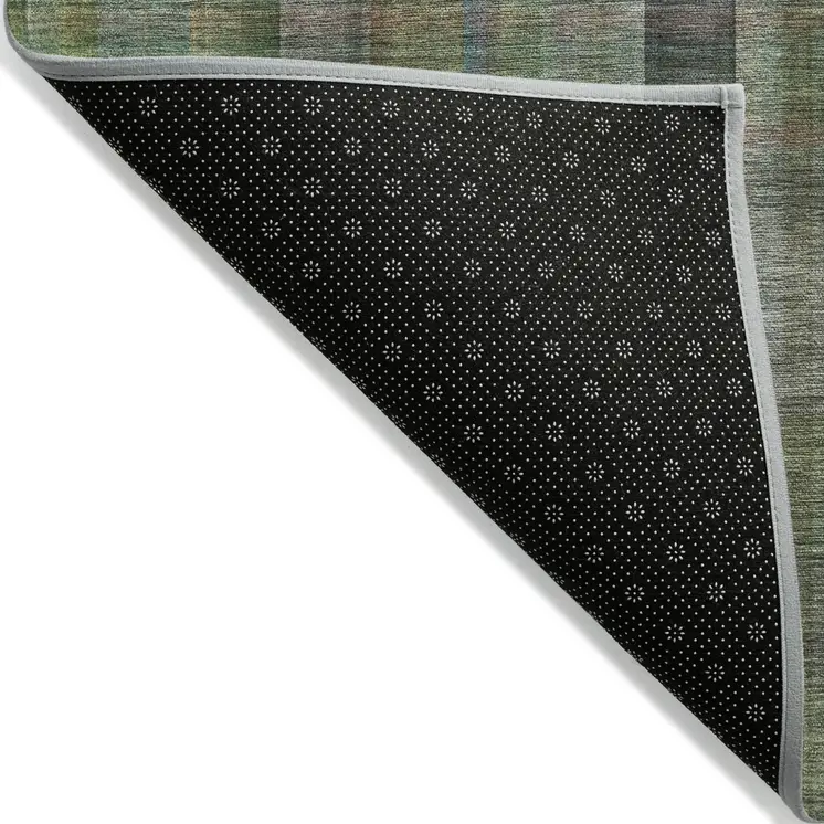 2' X 3' Green Beige and Gray Plaid Washable Non Skid Indoor Outdoor Area Rug