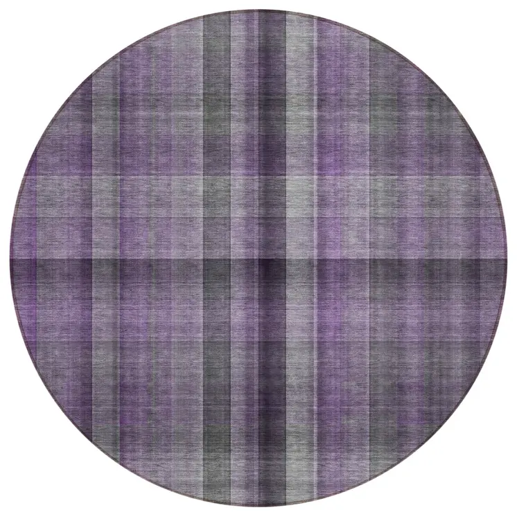8' Round Purple Round Plaid Washable Non Skid Indoor Outdoor Area Rug
