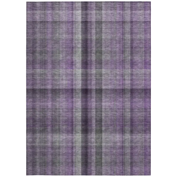 8' X 10' Purple Plaid Washable Non Skid Indoor Outdoor Area Rug