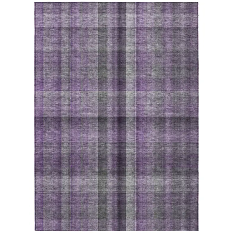 8' X 10' Purple Plaid Washable Non Skid Indoor Outdoor Area Rug