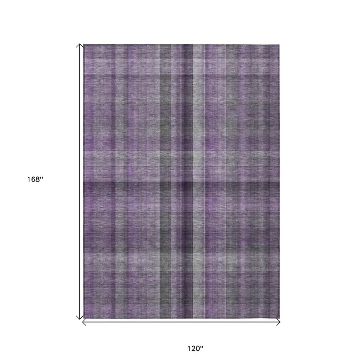 10' X 14' Purple Plaid Washable Non Skid Indoor Outdoor Area Rug