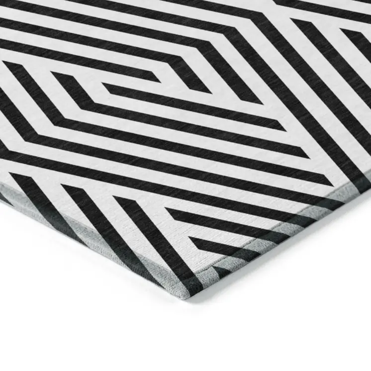 5' X 8' Black and White Geometric Washable Non Skid Indoor Outdoor Area Rug