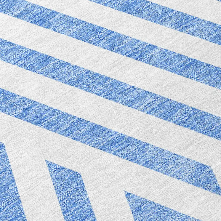 8' Blue And Ivory Geometric Washable Indoor Outdoor Runner Rug