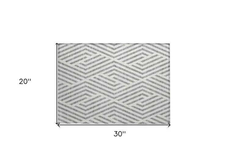 2' X 3' Gray and Ivory Geometric Washable Non Skid Indoor Outdoor Area Rug