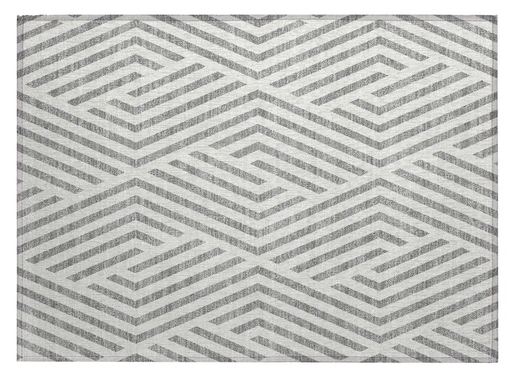 2' X 3' Gray and Ivory Geometric Washable Non Skid Indoor Outdoor Area Rug