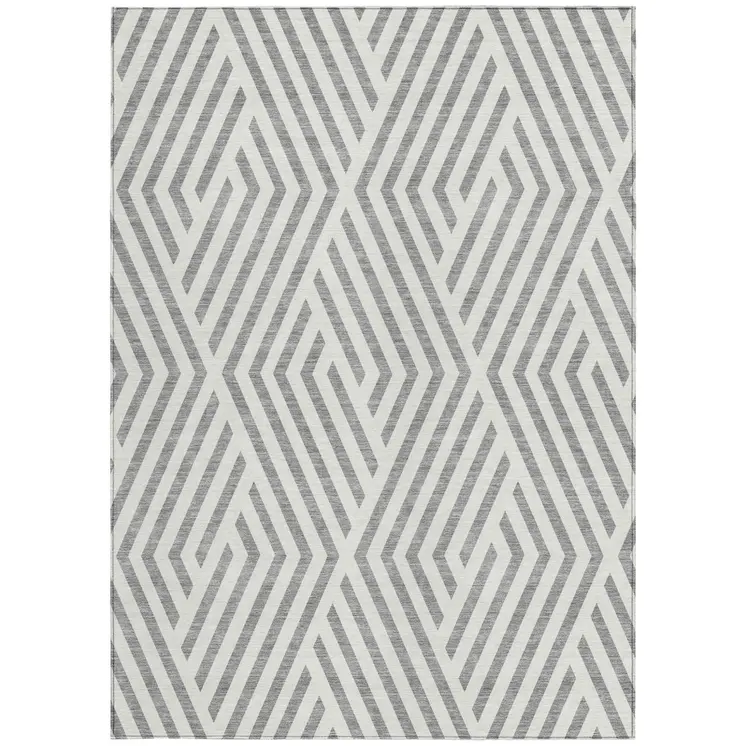 10' X 14' Gray And Ivory Geometric Washable Indoor Outdoor Area Rug