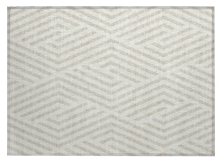 2' X 3' Beige and Ivory Geometric Washable Non Skid Indoor Outdoor Area Rug