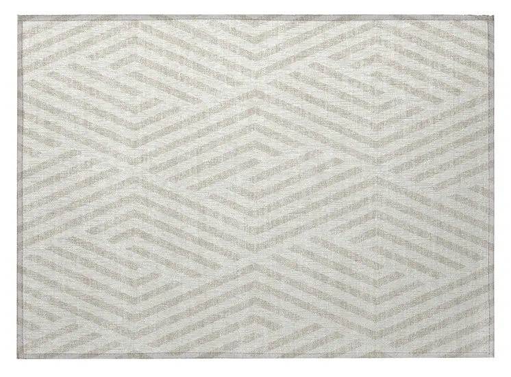 2' X 3' Beige and Ivory Geometric Washable Non Skid Indoor Outdoor Area Rug