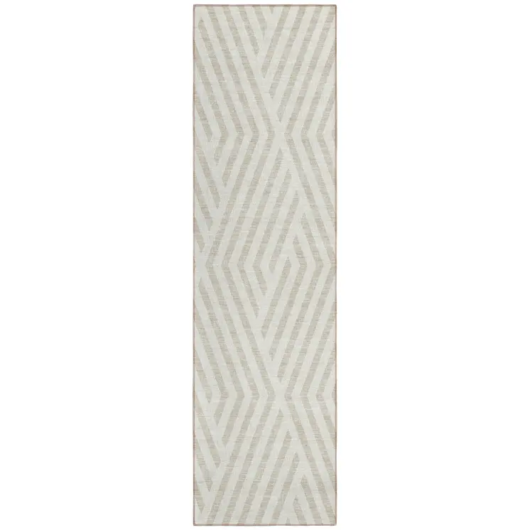 8' Runner Beige and Ivory Geometric Washable Non Skid Indoor Outdoor Runner Rug