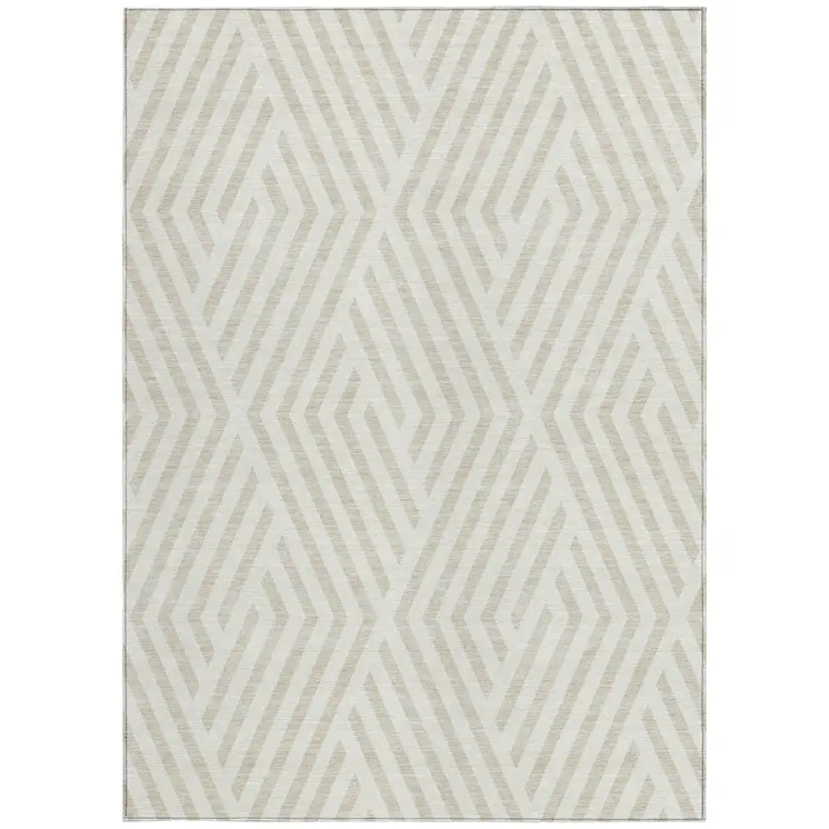 8' X 10' Beige and Ivory Geometric Washable Non Skid Indoor Outdoor Area Rug