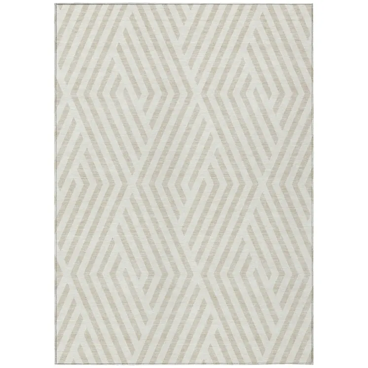 10' X 14' Beige and Ivory Geometric Washable Non Skid Indoor Outdoor Area Rug