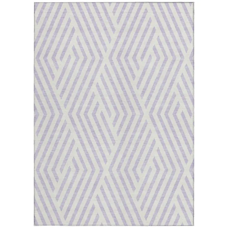 10' X 14' Lavender and Ivory Geometric Washable Non Skid Indoor Outdoor Area Rug