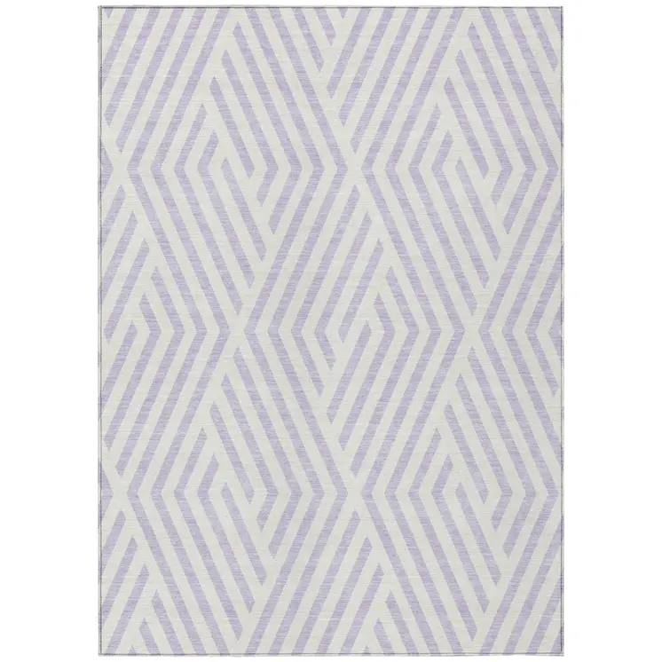 10' X 14' Lavender and Ivory Geometric Washable Non Skid Indoor Outdoor Area Rug
