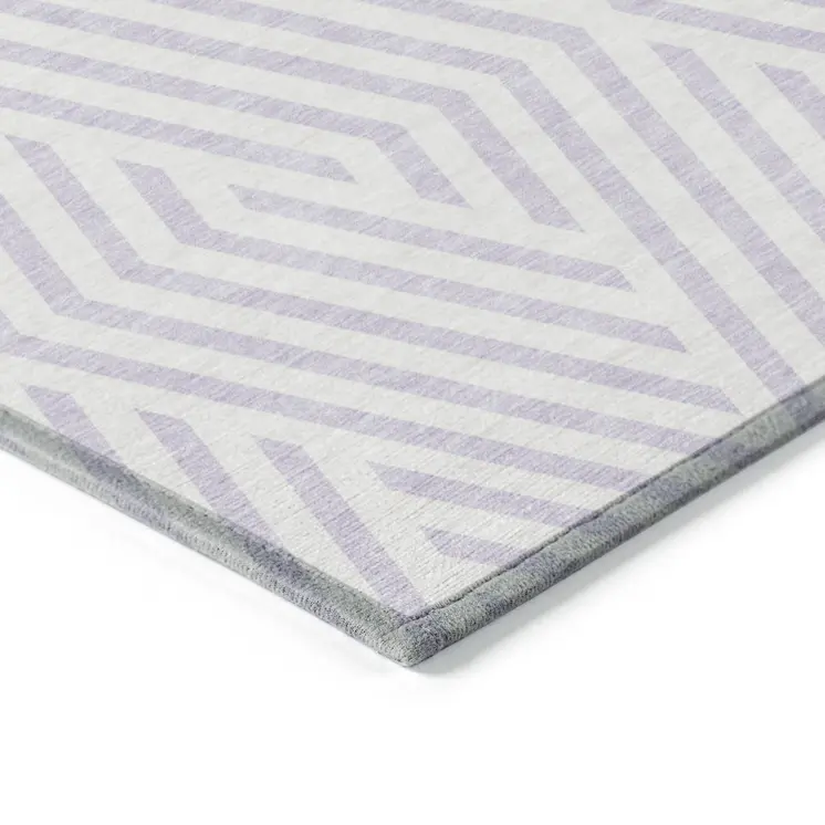 10' X 14' Lavender and Ivory Geometric Washable Non Skid Indoor Outdoor Area Rug