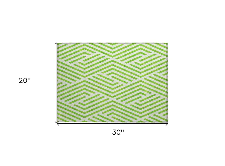 2' X 3' Lime Green and White Geometric Washable Non Skid Indoor Outdoor Area Rug
