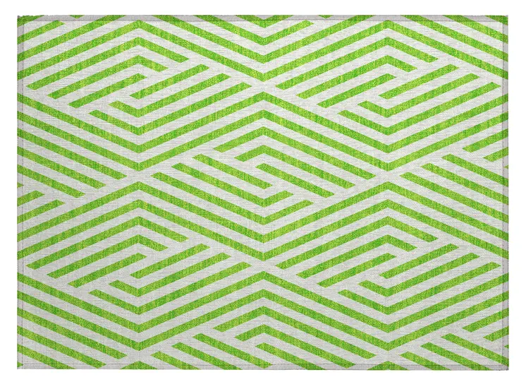2' X 3' Lime Green and White Geometric Washable Non Skid Indoor Outdoor Area Rug
