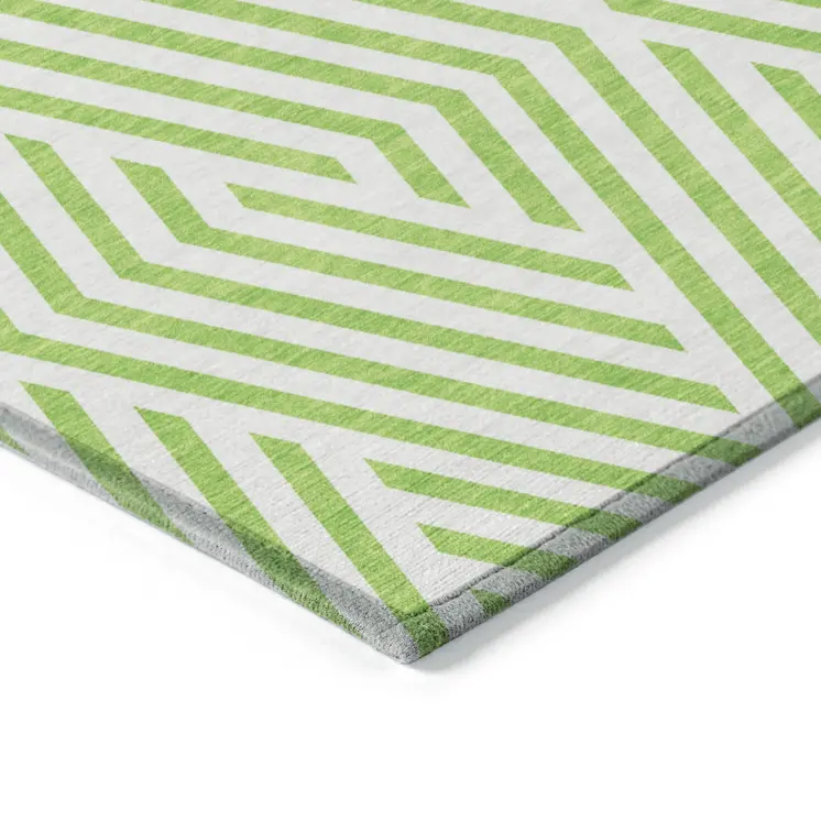 2' X 3' Lime Green and White Geometric Washable Non Skid Indoor Outdoor Area Rug
