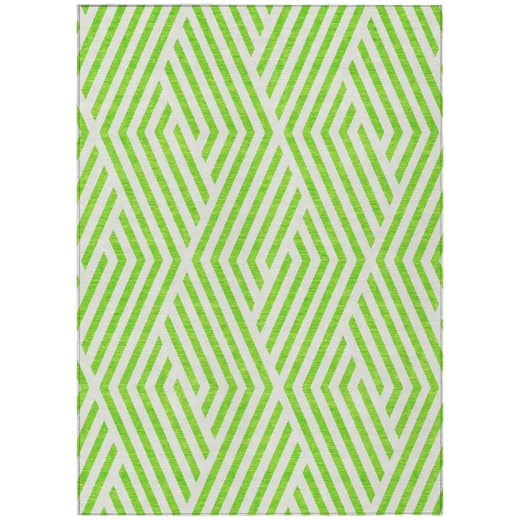3' X 5' Lime Green and White Geometric Washable Non Skid Indoor Outdoor Area Rug