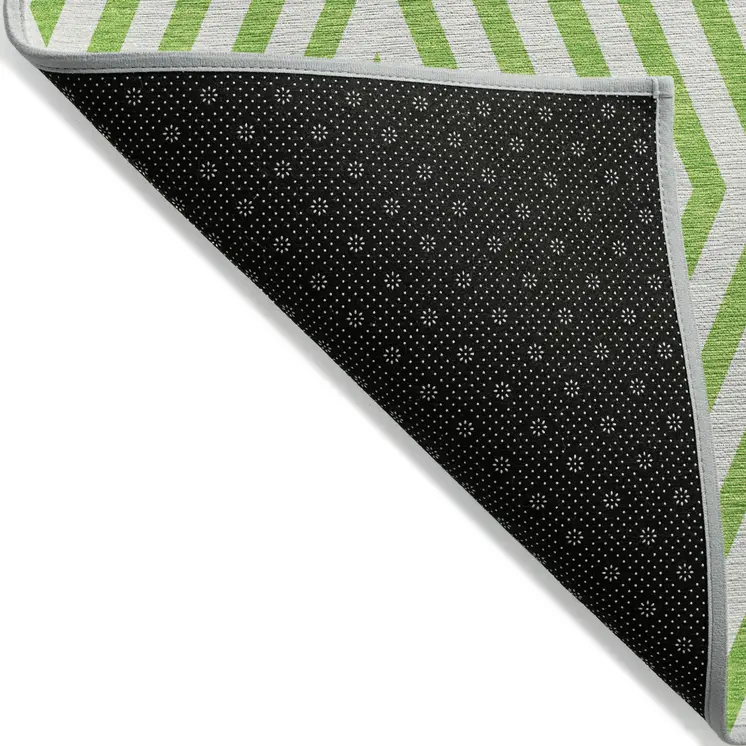 3' X 5' Lime Green and White Geometric Washable Non Skid Indoor Outdoor Area Rug